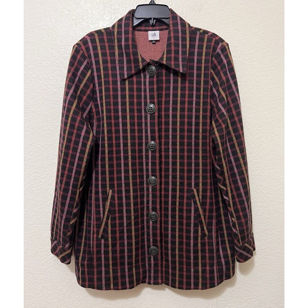 CABI Women's Frontier Jacket Neutral Multicolor Plaid Button Front Preppy Sz XL